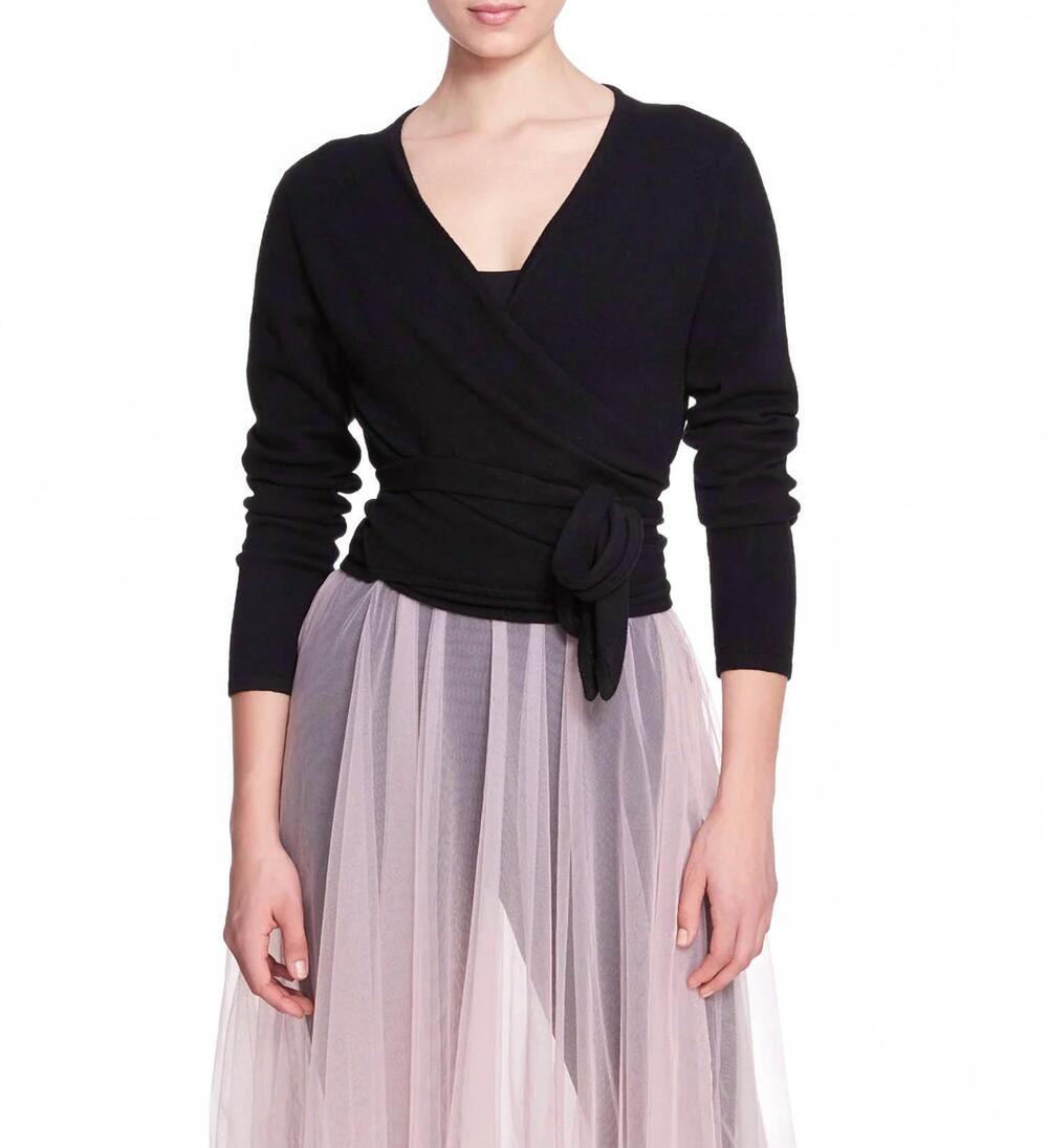 NEW MARCHESA ATHLEISURE anne wrap sweater in black